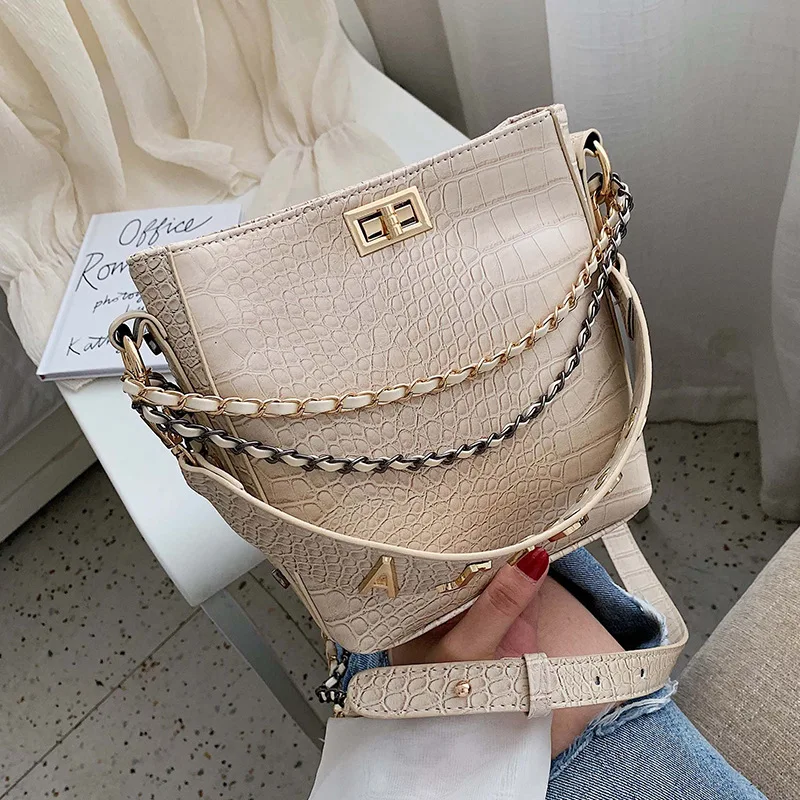 

Women Brand Originality Design Handbags 2019 port wind slung bucket stone pattern handbag multi-purpose shoulder chain bag