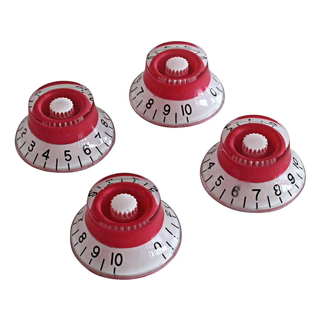 4 PCS Red  Control Knobs Volume Tone Buttons For Electric Guitar
