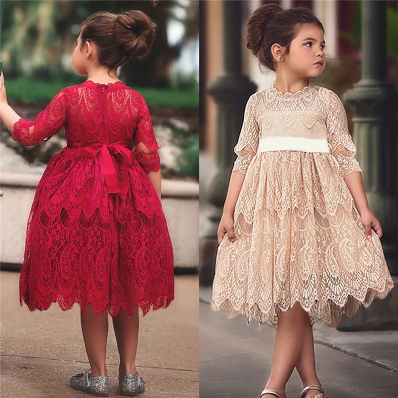 Girl Solid Red White Princess Pageant Party Bridesmaid Dresses Children Formal Flower Dress | Детская одежда и обувь
