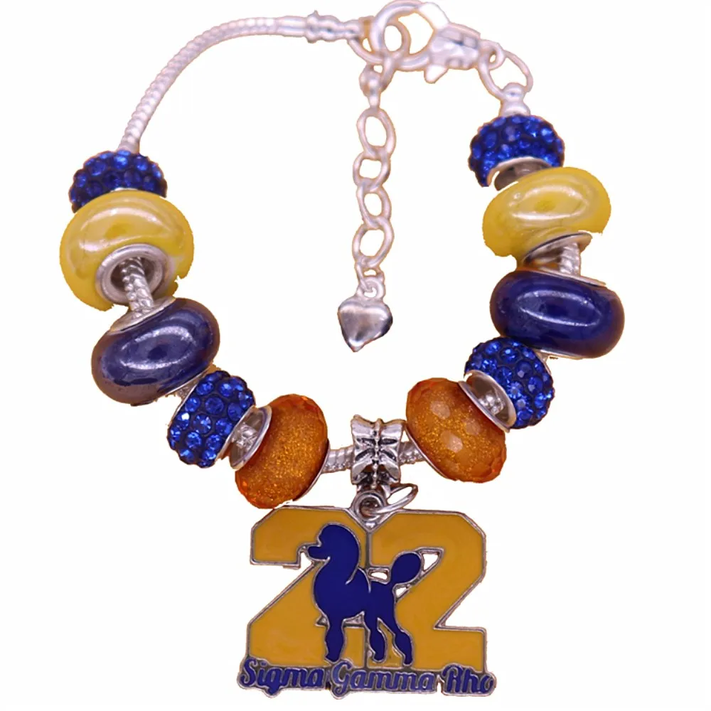 

Hot sale Drop Ship Yellow Blue Big Hole Beads Greek Poodle Sigma Gamma Rho Bracelet With Snake Chain