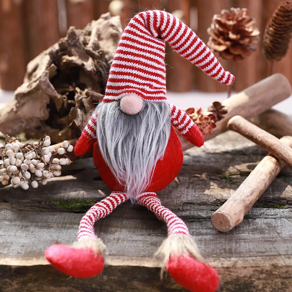 Рождественское украшение полосатая шляпа висячая нога без лица кукла Санта Клаус Снеговик Лось рождественские украшения безликое украшение куклы
