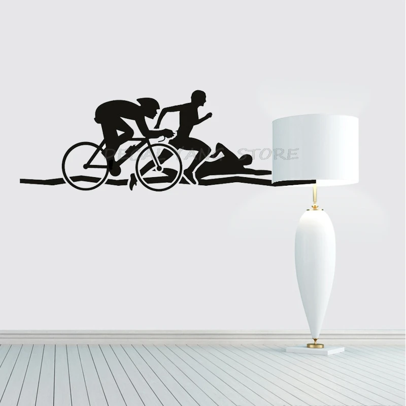 Triathlon Athletes Wall Sticker Bike Swim Run Sports Vinyl Wall Decals