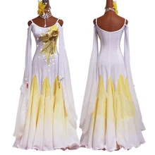 Бальные платья стандартное платье с длинными рукавами белое Вальс платье Танго бальный для сценического выступления танцевальное платье для соревнований BL2683