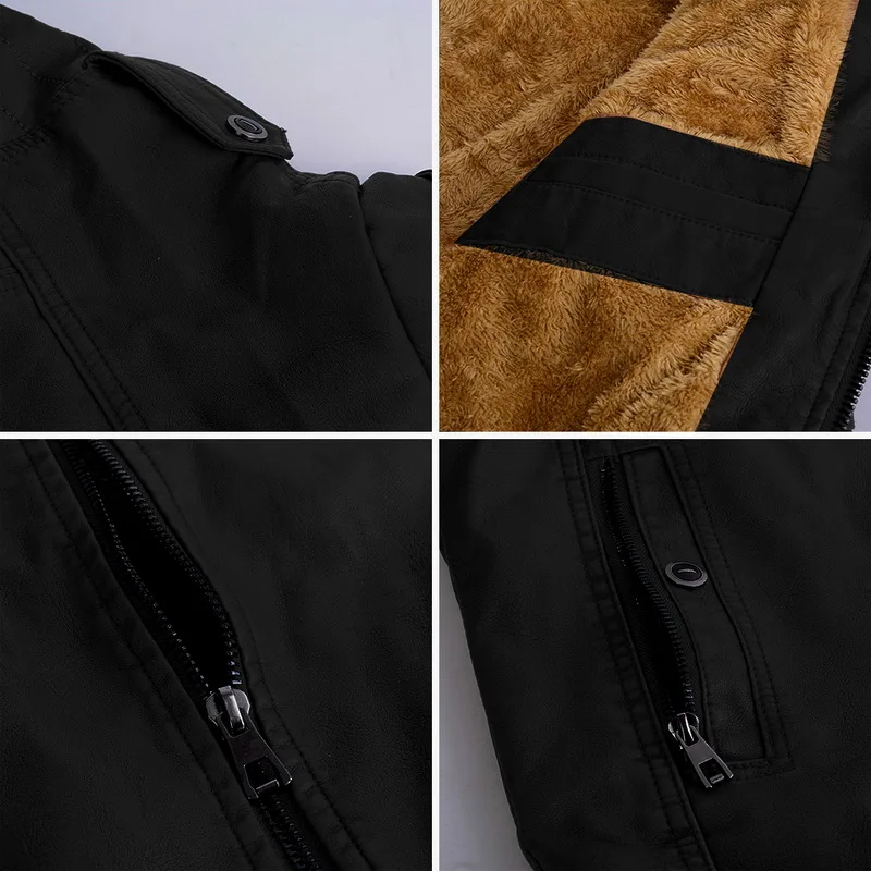 Роскошные кожаные куртки мужские осенние флисовые на молнии Chaqueta Cuero Hombre с карманами Moto Jaqueta Masculino Couro тонкое теплое пальто