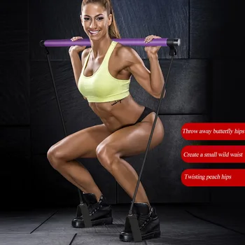 

Pilates Stick Bar with Resistance Bands Portable Fitness Pilates Rubber Tube Bands Yoga Exercise Work Training Tool Home Gym
