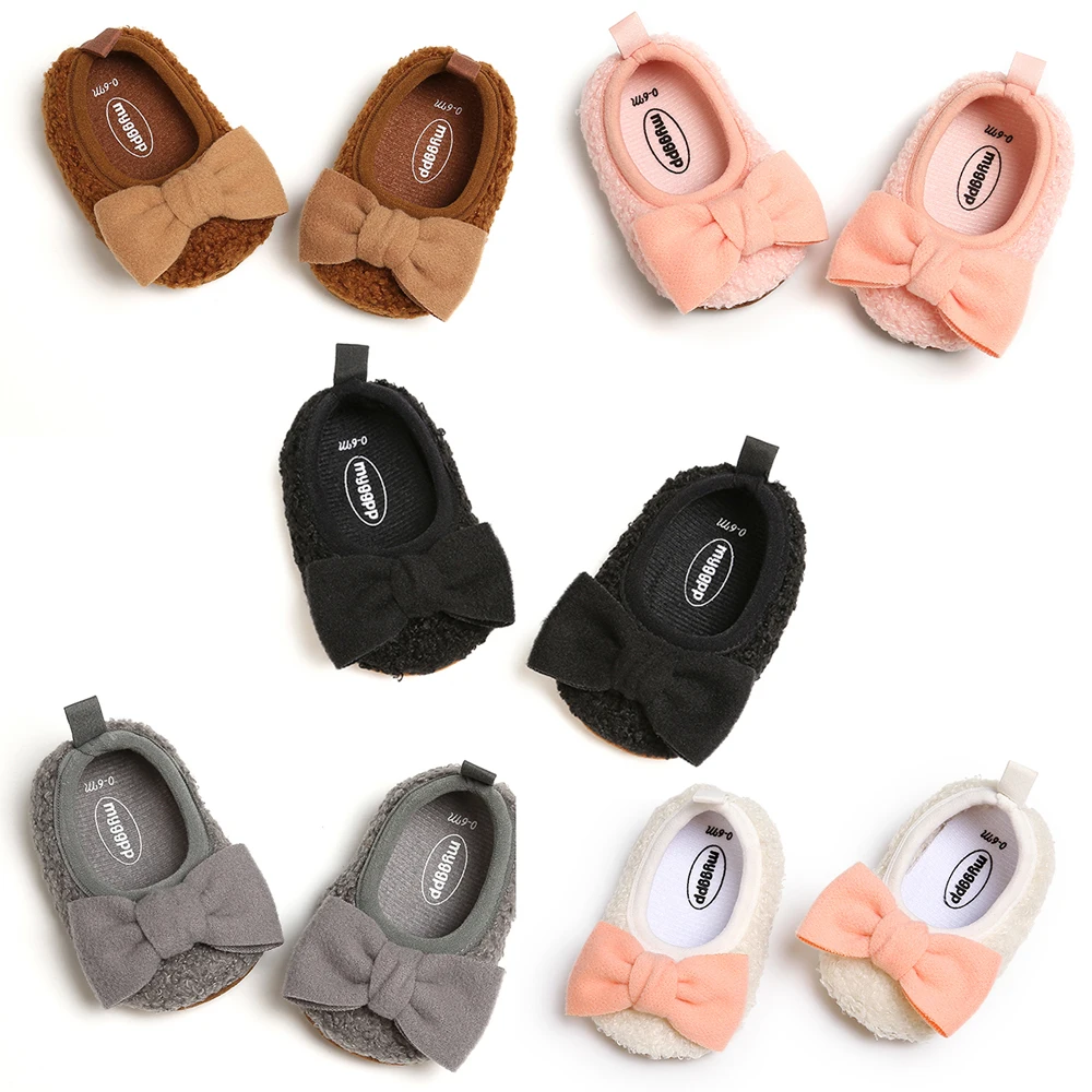 Baby Casual Shoes Toddler Girl Boy Winter Warm Plush Fleece Infant Bow Soft Sole Shoes Toddler Prewalker Anti-slip Boots