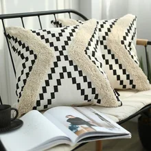 

Tufted Printed Sofa Cushion Cotton Woven European Canvas Hug Pillowcase Without Core Waist Back Pillows Set