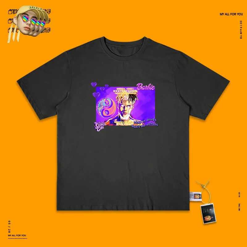Salute Idol Xxxtentacion хип-хоп певица Паровая волна Ins Exceed Fire настоящая куртка мужская и женская брендовая футболка - Цвет: Washed black