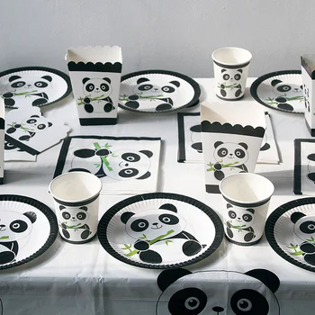 

Behogar 41PCS Cute Panda Disposable Paper Cutlery Tableware Set with Dishes Cups Tablecloth for Birthday Festival Party Supplies