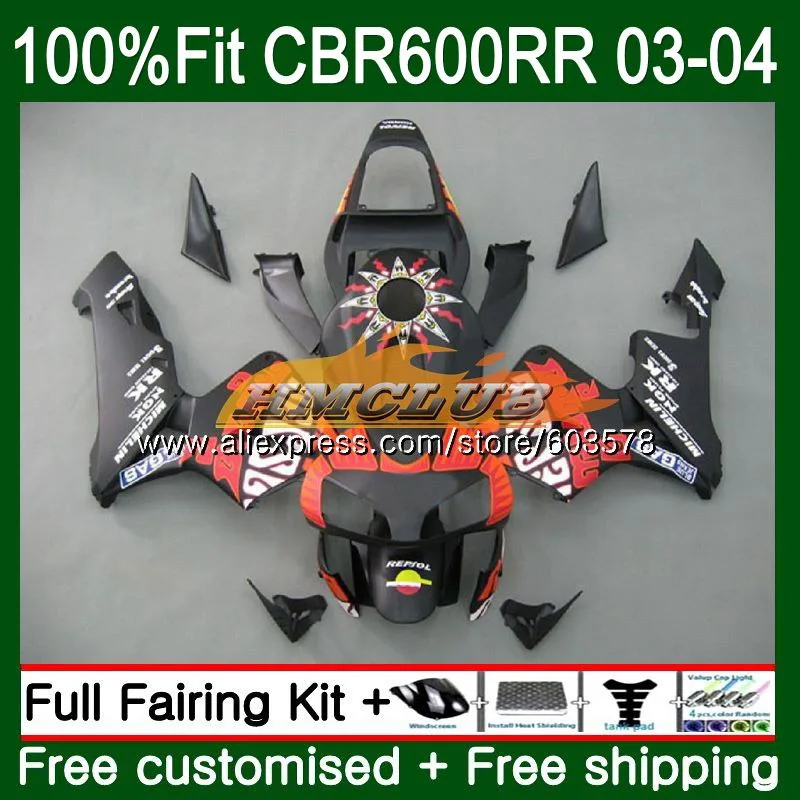 Литые изделия для Honda CBR 600RR 600F5 CBR600 RR 2003 2004 72CL. 128 CBR600RR CBR600F5 CBR 600 RR F5 03 04 OEM Обтекатели Repsol матовый - Цвет: No. 1