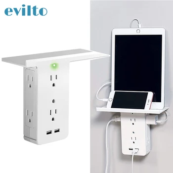 

Multi-function Socket Storage Rack 6 Electrical Outlet USB Charging Ports Built-in Switch Socket Shelf Home Smart Power Socket