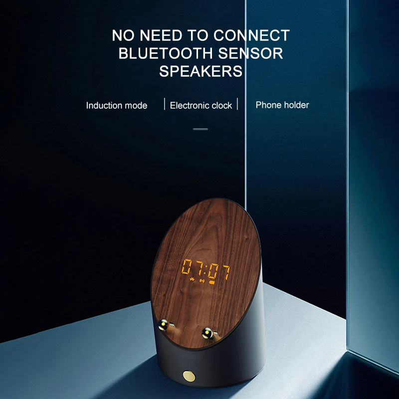 wooden pc Speaker Smart Induction Speaker Phone Holder Portable Mini Desktop Wireless Alarm Clock Bluetooth Speaker