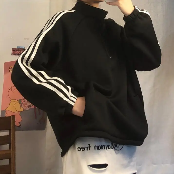 Черный Женские кофты японский Harajuku Ulzzang свободные повседневные Ins ленивый свитер женский корейский кавайный милый одежда для женщин - Цвет: Черный