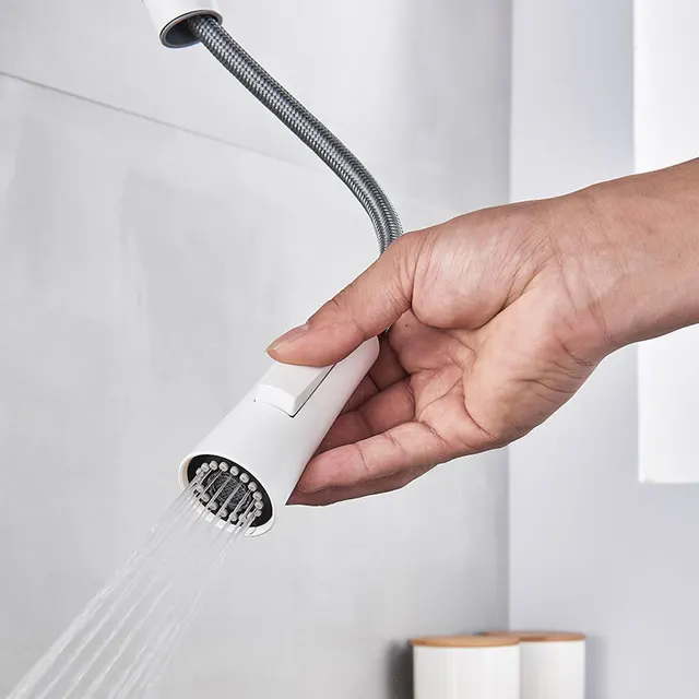 Sensor Küchen armaturen weiß berühren induktive empfindliche Wasserhähne  Mixer Wasserhahn Einhand Doppel auslass Wasser modi Deck halterung -  AliExpress