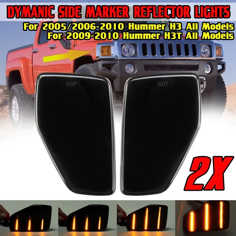 Smoked Dynamic LED Front Fender Side Marker Lights for Hummer H3 2005