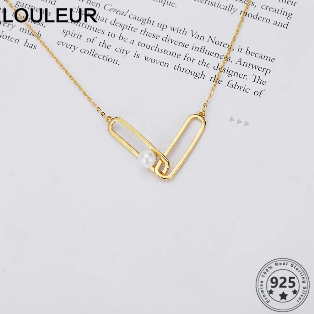 

Louleur Fashion 925 Sterling Silver Necklace Paper Clip Pendant Necklace Choker For Women Charm Jewelry Silver 925 Jewelry Chain