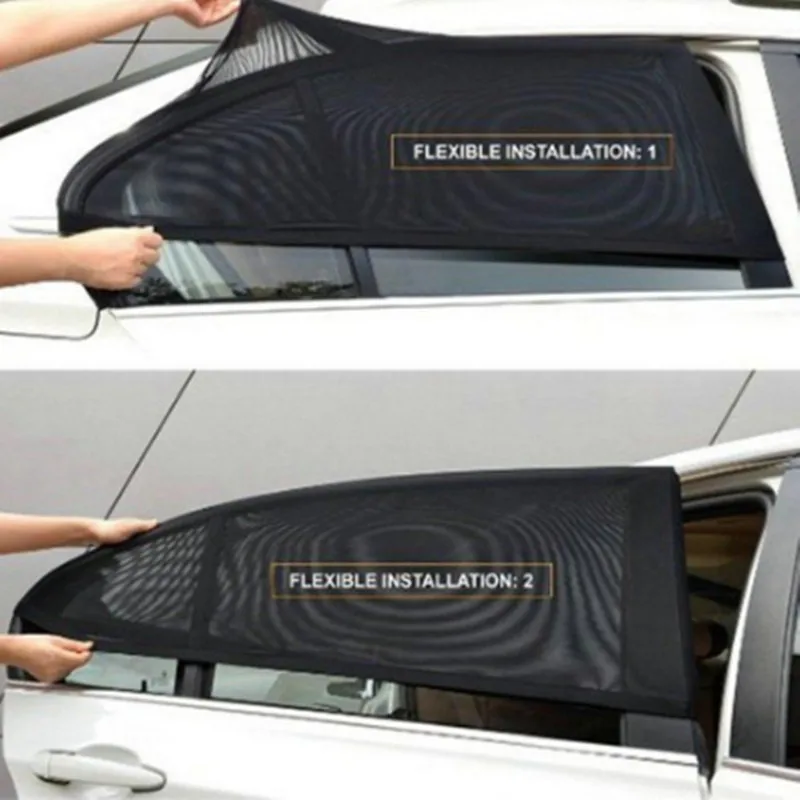 

2pcs Car Sun Shade Uv Protection Car Curtain Window Side Glass Black Mesh Sun Visor Summer Cold Protection Mosquito Net Film