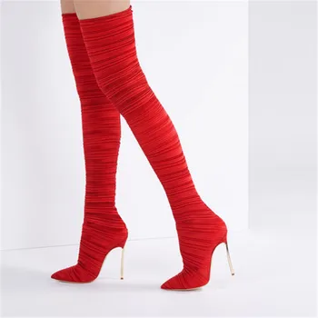 

YECHNE Red hot women Over the knees Laarzen Wife Dij High Laarzen Herfst Winter High Hooks Flock Over the knees Laarzen Black