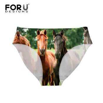 

FORUDESIGNS Polyester Panty For Female Horses Printing Briefs For Girls High Elastic Smooth Seamless Soft Fabric Women Underwear