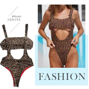 

Swimsuit Beach Wear Breathable Elastic Girls Leopard Bikini with Chest Pad Without Steel Support Bikini Set Fashion Adjustable