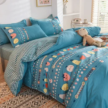 

Mixed Color Cartoon Style bedding set Wedding birthday gift bed sheet pillowcase & duvet cover set