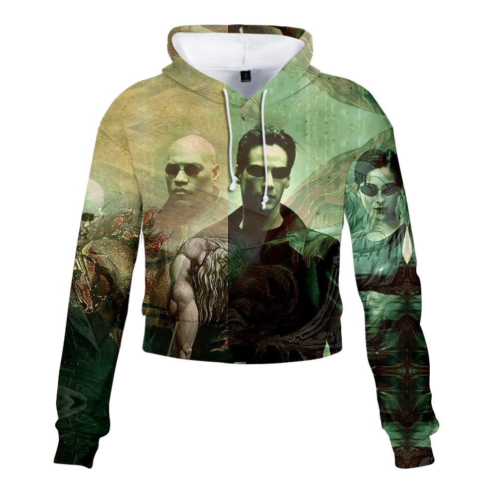 

The Matrix Science fiction action short Midriff hooded Sweatshirt Fashion Cute sexy girl Trend Style Polyester women
