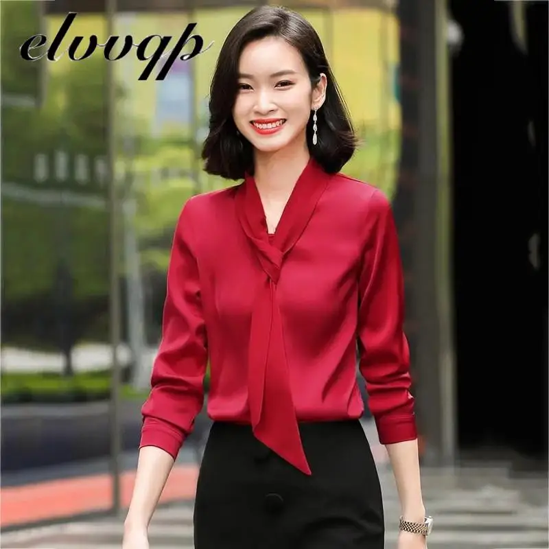 Satin Elegant Women Blouses Spring Autumn Long Sleeve Vintage Shirts Ladies Tops Workwear Fashion Blusas Button Shirts Plus Size