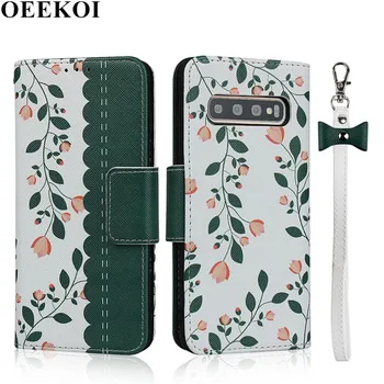 

OEEKOI Lanyard Flower Print Wallet Leather Flip Case for Samsung Galaxy A10S S10e S9 S8 Note 10 Pro Note 10 S10 Plus A40 S10