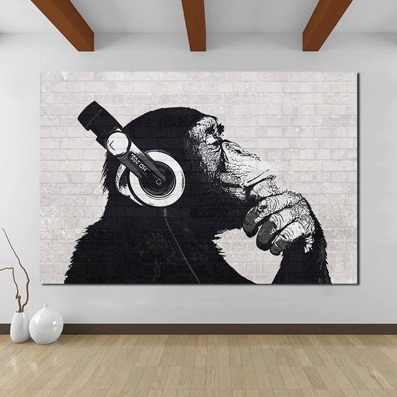 Картина маслом обезьяна в наушниках