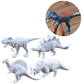 

Kids 4pcs DIY Dinosaurs Painting 3D Dinosaurs Figurines Drawing Model with 6 Colors Paint and 1pcs Brush Graffiti Coloring Toys