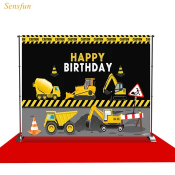 

LEVOO Photography Backdrop Birthday Construction Excavators Truck Sign Photographic Background Photo Shoot Props Photocall