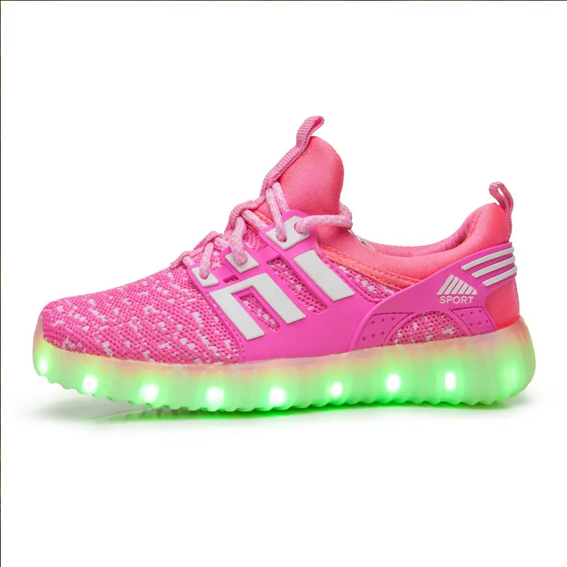 Детские светящиеся Сникерсы для мальчиков и девочек светящиеся кроссовки led обувь, дети Usb зарядка легкая обувь дети, детский теннис - Цвет: Pink