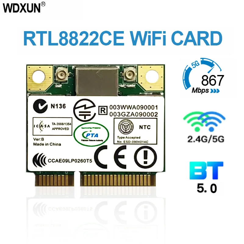 Rtl8822Ce 1200Mbps Dual Band 2.4G/5Ghz 802.11Ac Wifi Card Network Minipcie Card Per Bluetooth 5.0 Supporto Laptop/Pc Windows 10/1