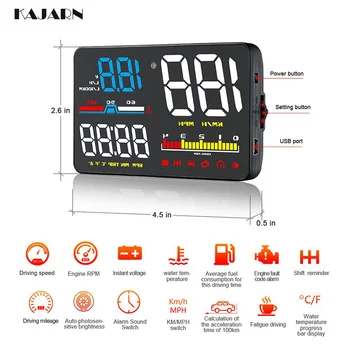 

KAJARN HUD OBD2 Head Up Display Windshield Projection Car Speed Projector Warning Digital Speedometer Car Electronics 5Inch D500