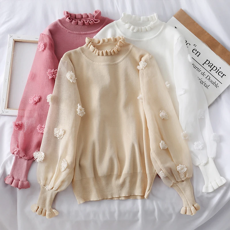 

Winter Clothes Women Sweaters and Pullovers White Black Pink Turtleneck Cute Sweater Female