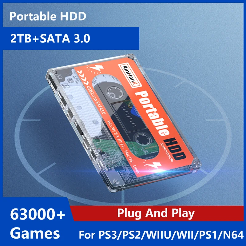 2T HDD Built-in 63000+Games Portable External Hard Drive Disk SATA 3 For Laptop/PC/Windows/Mac OS PS3/PS2/WIIU/WII/PS1/N64 | Электроника