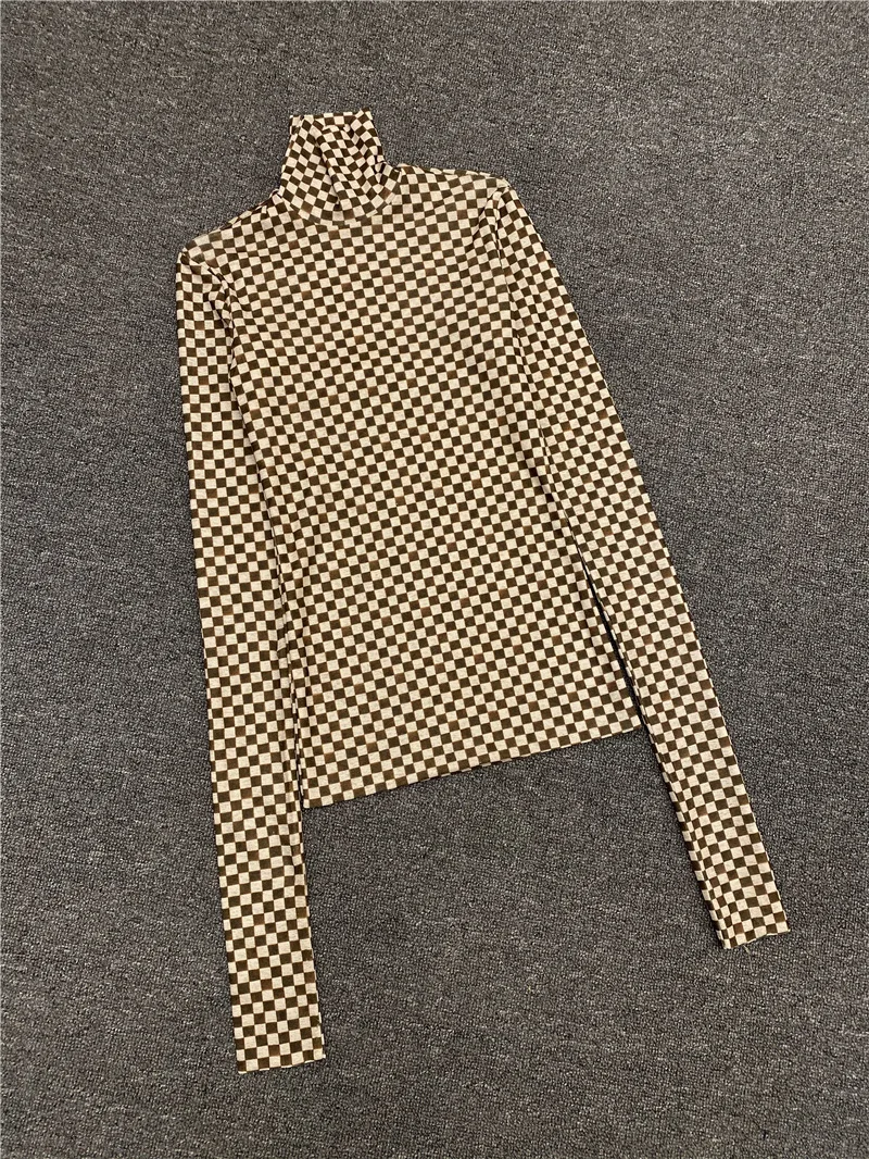 Turtleneck Women Plaid T-Shirt 2020 Early Autumn