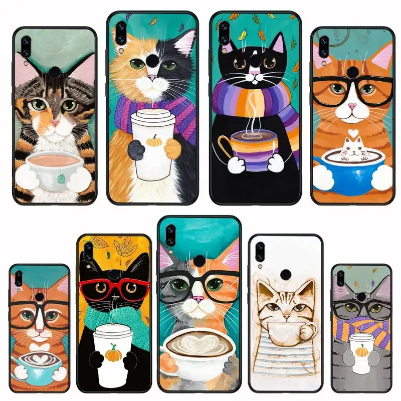 

Cat and coffee Phone Case For Xiaomi Redmi Note 4 4x 5 6 7 8 pro S2 PLUS 6A PRO