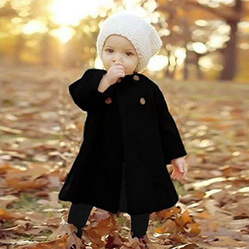 Пальто для маленьких девочек г. Новая зимняя куртка для девочек, длинная куртка для малышей Детское пальто - Цвет: Черный