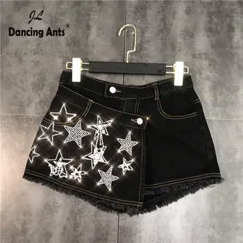 

Woman Jeans Short Loose Wide-leg A-line Denim Shorts Korean Style Diamonds Patchwork Tassel Streetwear Women Shorts 2020 Fashion