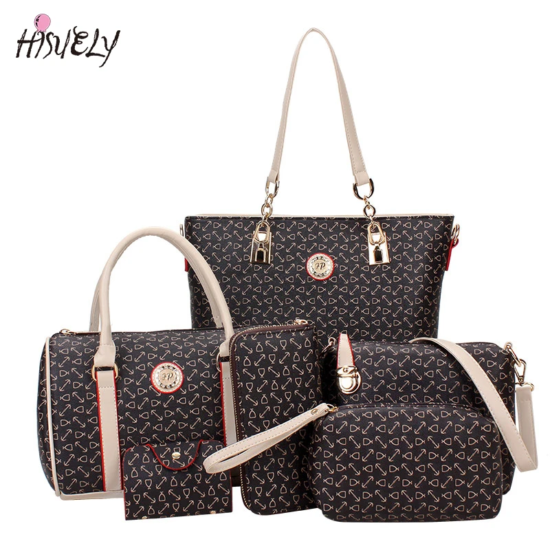 

HISUELY 6 Sets Women Bone Pattern Handbag Shoulder Bag Crossbody Bag Composite Bags Designer Lady Famous Fashion Bag Hot Sale