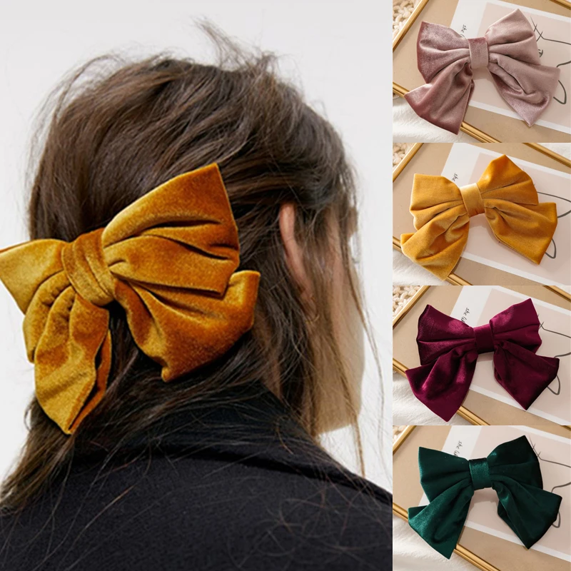 Autumn Winter Velvet Hair Bow with Clips Cute Solid Color Hairpins for Women Handmade French Clip Barrettes Accessories |
