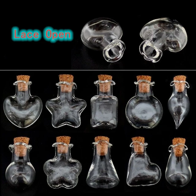 Mini botellas transparentes de cristal con encaje abierto, botellas  pequeñas de corcho, regalo, frascos pequeños, frasco colgante, forma de  mezcla, 8/10/15/20/30 piezas - AliExpress