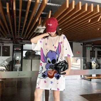 

Disney T-Shirt Fashion Stitch Women Casual Short Sleeve T-Shirt Harajuku Tees Cartoon Oversize Woman Tops Summer Lady Streetwear