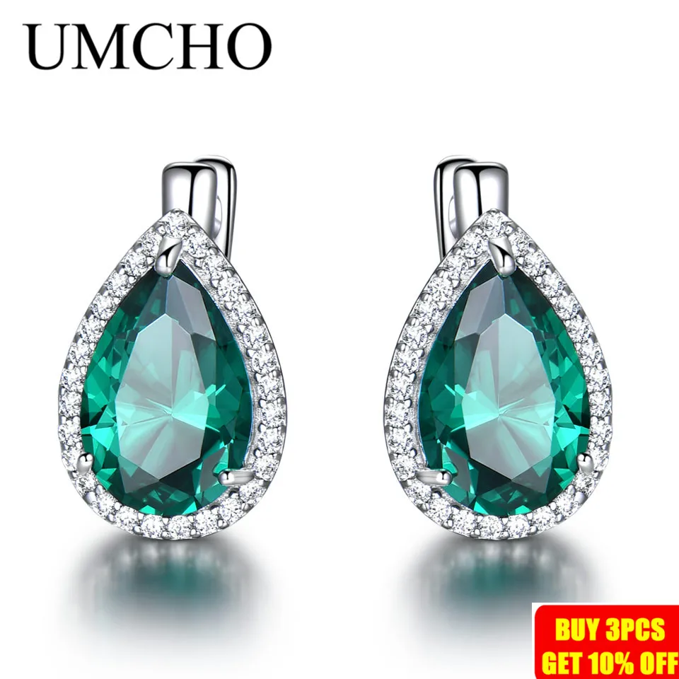 UMCHO зелёный Изумрудный камень, клипсы, серьги 925 пробы, серебряные серьги для женщин, новая мода, овальный камень, хорошее ювелирное изделие, подарок