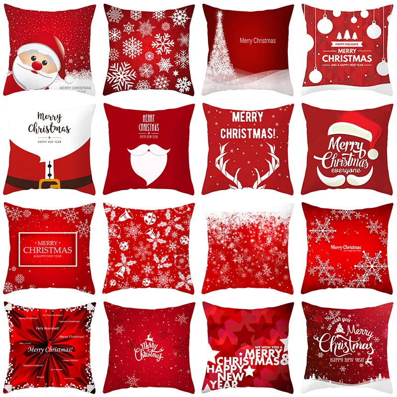 1pc Red Christmas Cushion Cover Santa Claus Deer Throw Pillow Cover Cotton Polyester Cushion Case Sofa Bed Decorative Pillowcse