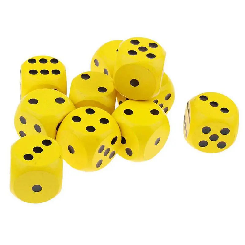 10 шестисторонних D6 кубиков для настольных игр, из дерева