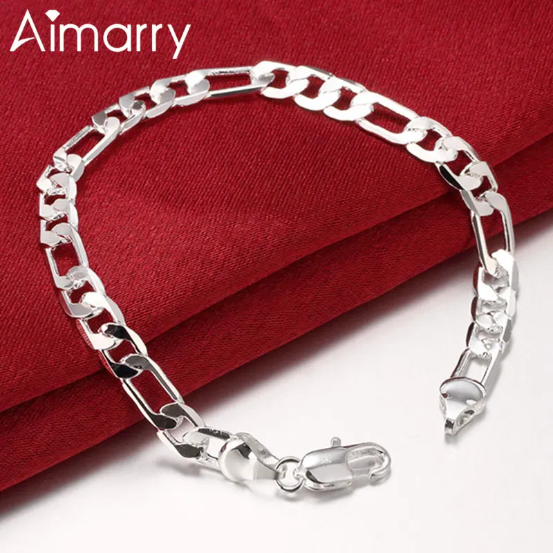 

Aimarry 925 Sterling Silver 6MM 4MM sideways Chain Bracelet For Women Men Charm Party Wedding Gifts Fashion Jewelry