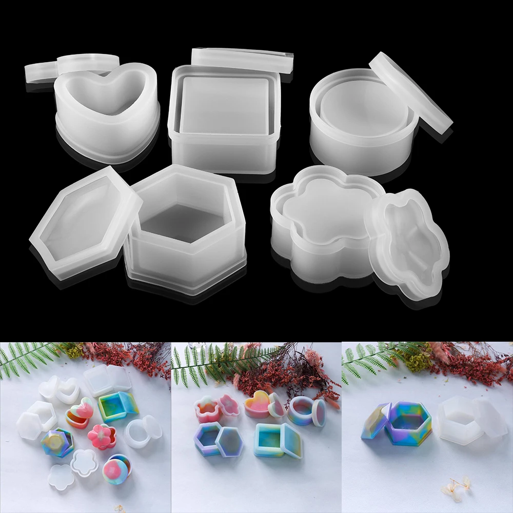 1Pcs Storage Box Silicone Molds Crystal Gift Box Epoxy Resin Mold Heart Flower Box Mould For DIY Craft Jewelry Making Supplies new round heart earrings uv resin mold tree of life necklace keychain pendant epoxy silicone mold diy jewerly making supplies
