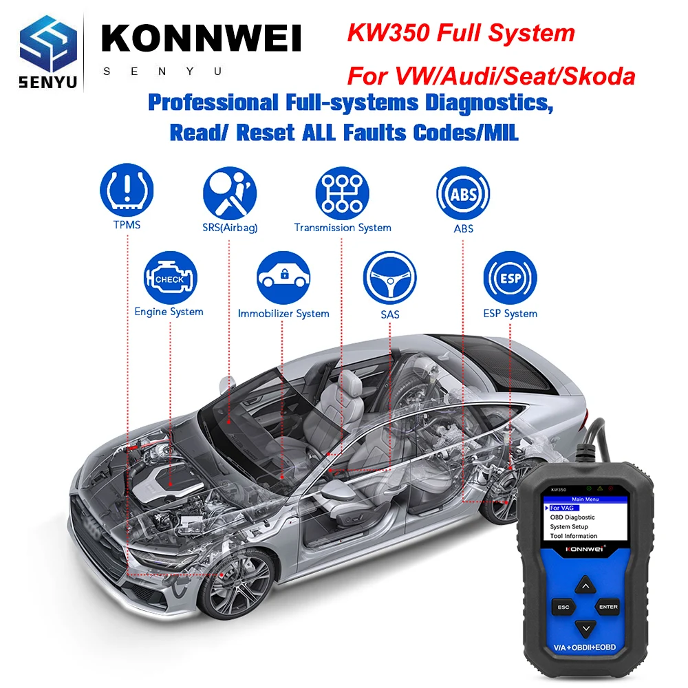 Для VAG полный Системы Konnwei KW350 для VW/Audi/Seat/Skoda OCTAVIA III OBD OBD2 автомобильный